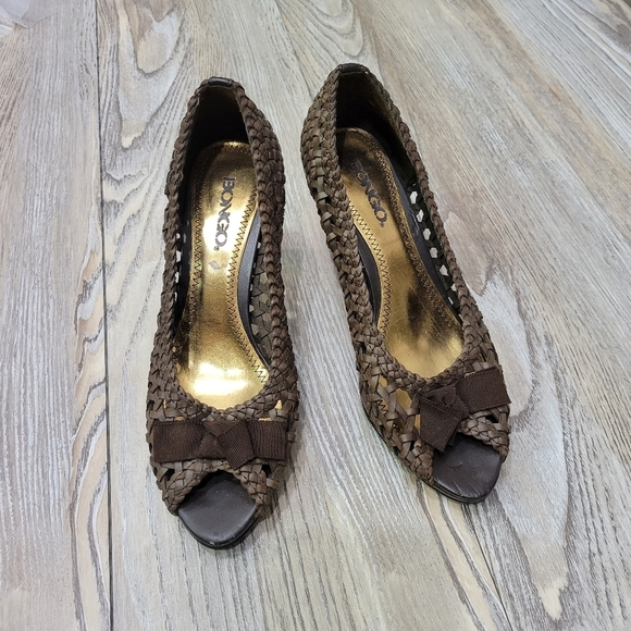 Bongo Woven Leather Heels Size 6.5 Brown - Picture 8 of 10